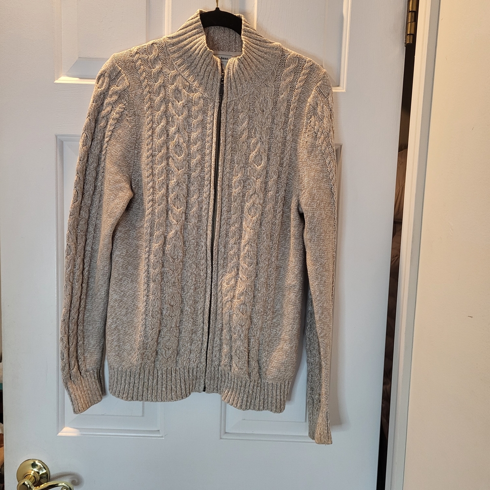 L.L. Bean  Zip Up Cable Knit Sweater - Cream